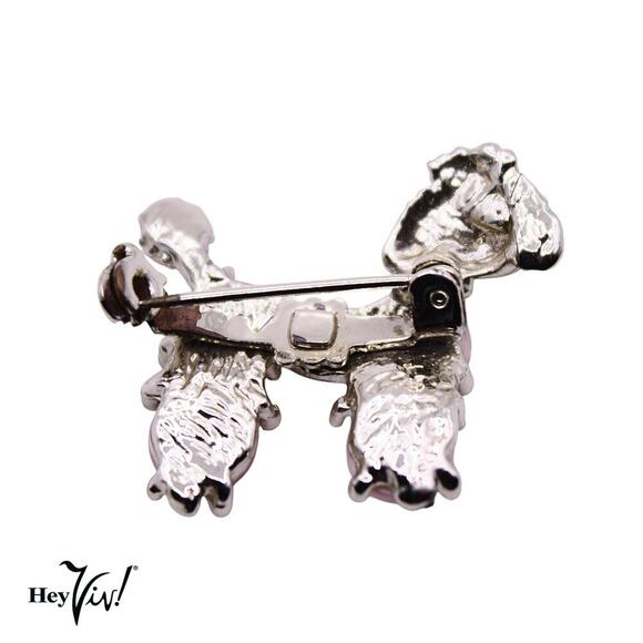 Vintage Poodle Scatter Pin Silver Metal w MOP Mother of Pearl 1" Across- Hey Viv - Picture 2 of 3